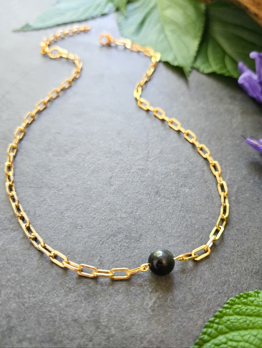 NWT Rainbow Obsidian 24k Gold-Plated Paperclip Necklace